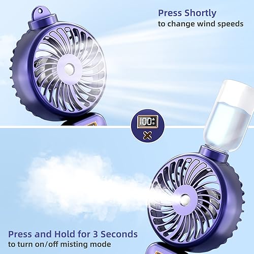 Miniatura 3 de Ventilador de niebla portátil de mano, ventilador de viaje recargable, ventilador personal con batería de 3000 mAh con niebla, 5 velocidades,