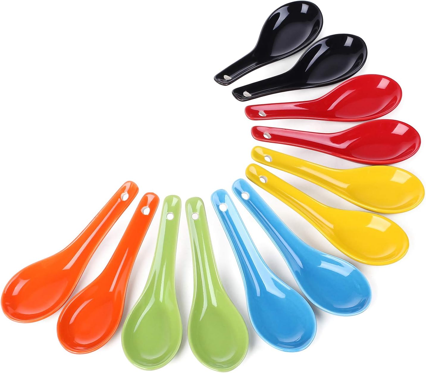 LIFVER Asian Soup Spoons Ceramic,Set of 12,Soup Spoons Set for Miso Dessert Pho Wonton Dumpling,Small Appetizer Spoon Set,Colorful