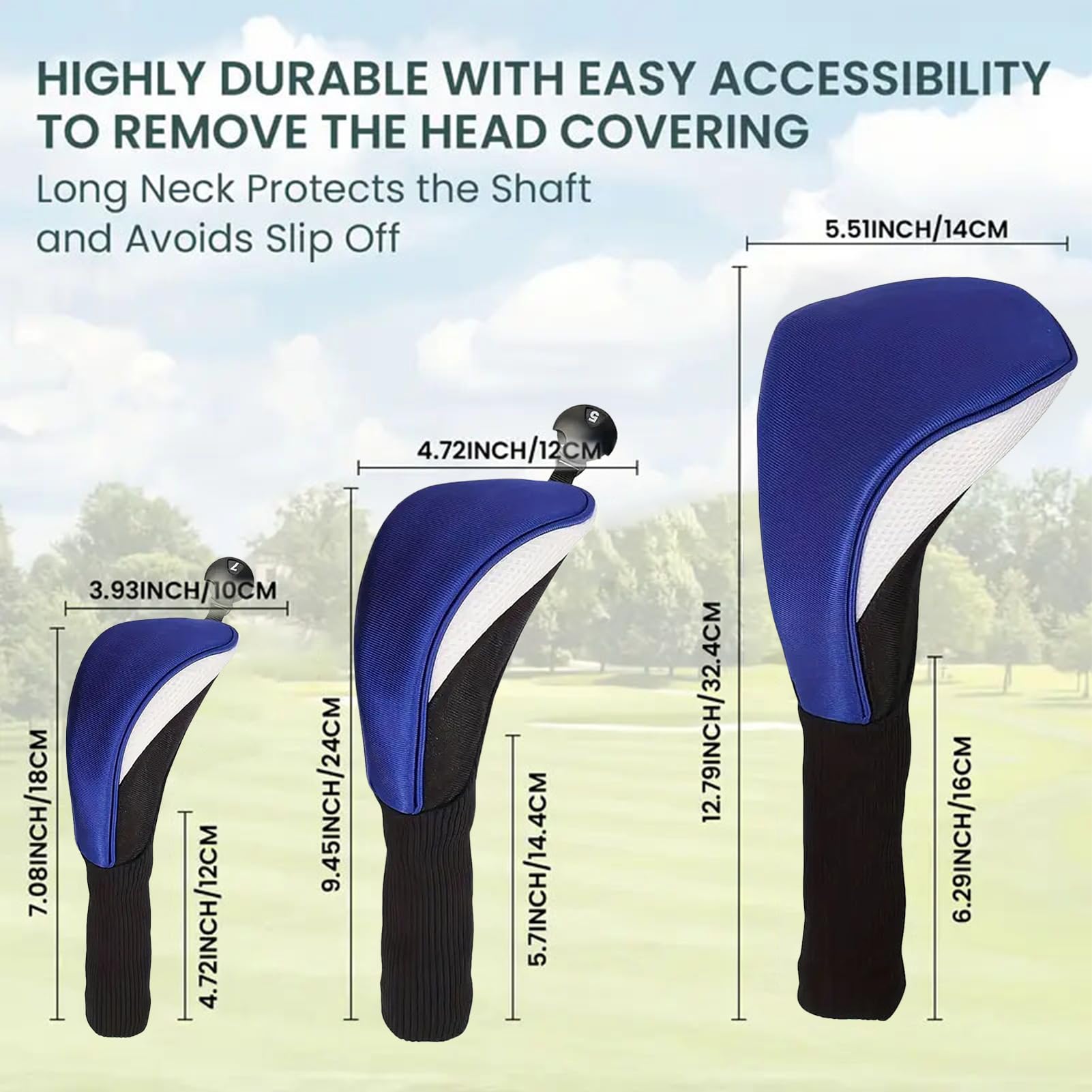Fundas para Cabezal de Golf - Juego Protector de Malla 3 Piezas - Fundas para Driver De Cuello Largo - para Hombres Mujeres Y Aficionados Al Campo De Práctica De Golf