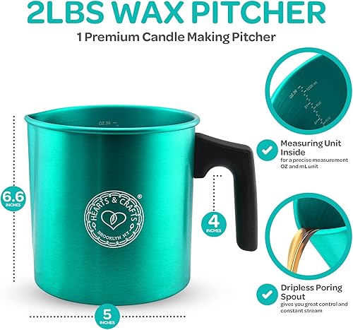 Miniatura 2 de Hearts & Crafts Macetas de velas, 32 oz. Olla de vertido de aluminio para 2 libras de cera derretida, color verde azulado, ideal para velas, artes y