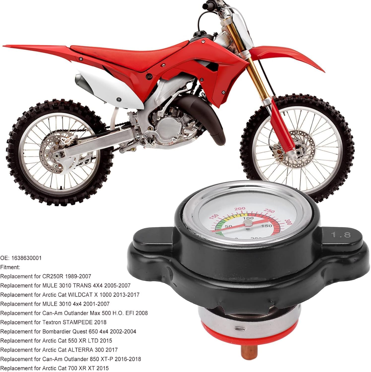 Aramox Tappo Radiatore Indicatore Temperatura, Tappo Radiatore Ad Alta Pressione con Indicatore di Temperatura 1,8 Bar 1638630001 Sostituzione per CR250R
