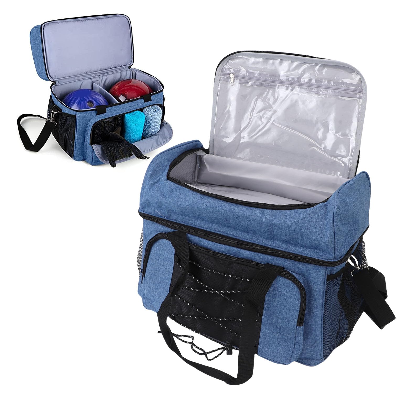 Sac de Boule de Bowling 2 balles, Sac de Bowling à Deux balles avec Support rembourré et bandoulière réglable, Accessoires de Bowling Portables en Nylon pour Chaussures jusqu'à la