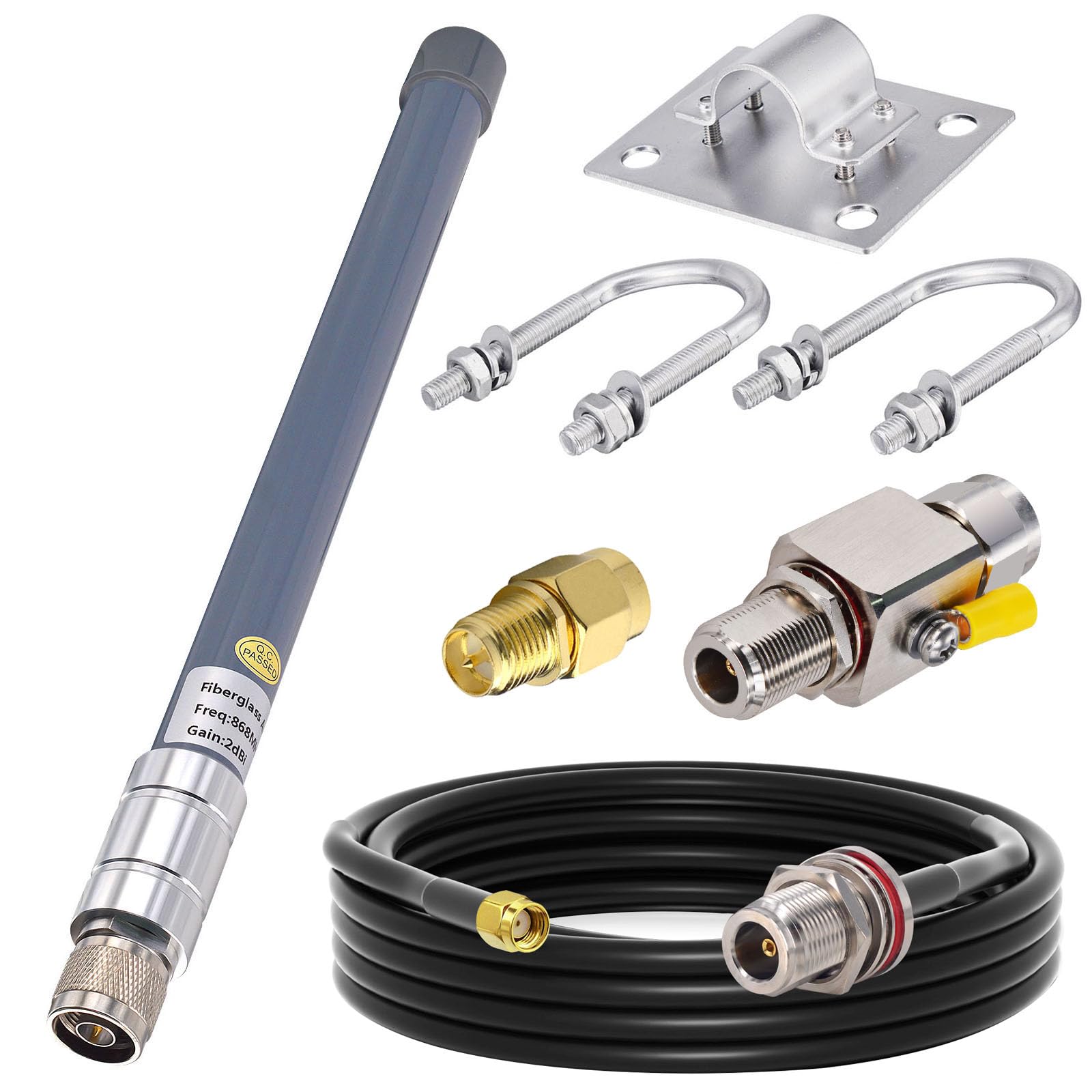 Antenne Lora 868MHz 3 dBi Antenne Omnidirectionnelle en Fibre de Verre+Type N Parafoudre+Connecteur SMA+3M N Femelle à RP-SMA Mâle Câble pour Helium, Nebra, RAK, Bobcat, Hotspot Syncrob