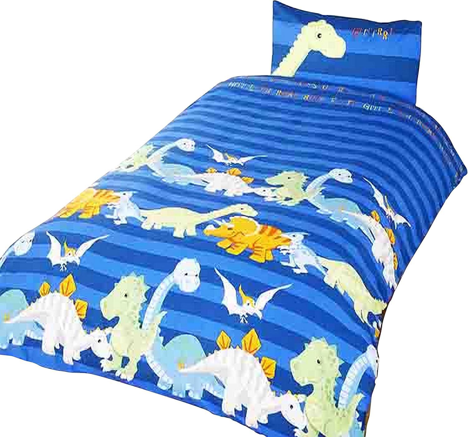 Rapport Home Kids Dinosaur Single Duvet Cover Set - Blue Polycotton Bedding for Boys & Girls - Fun Dino Pattern, 135x200cm Duvet & 50x75cm Pillowcase
