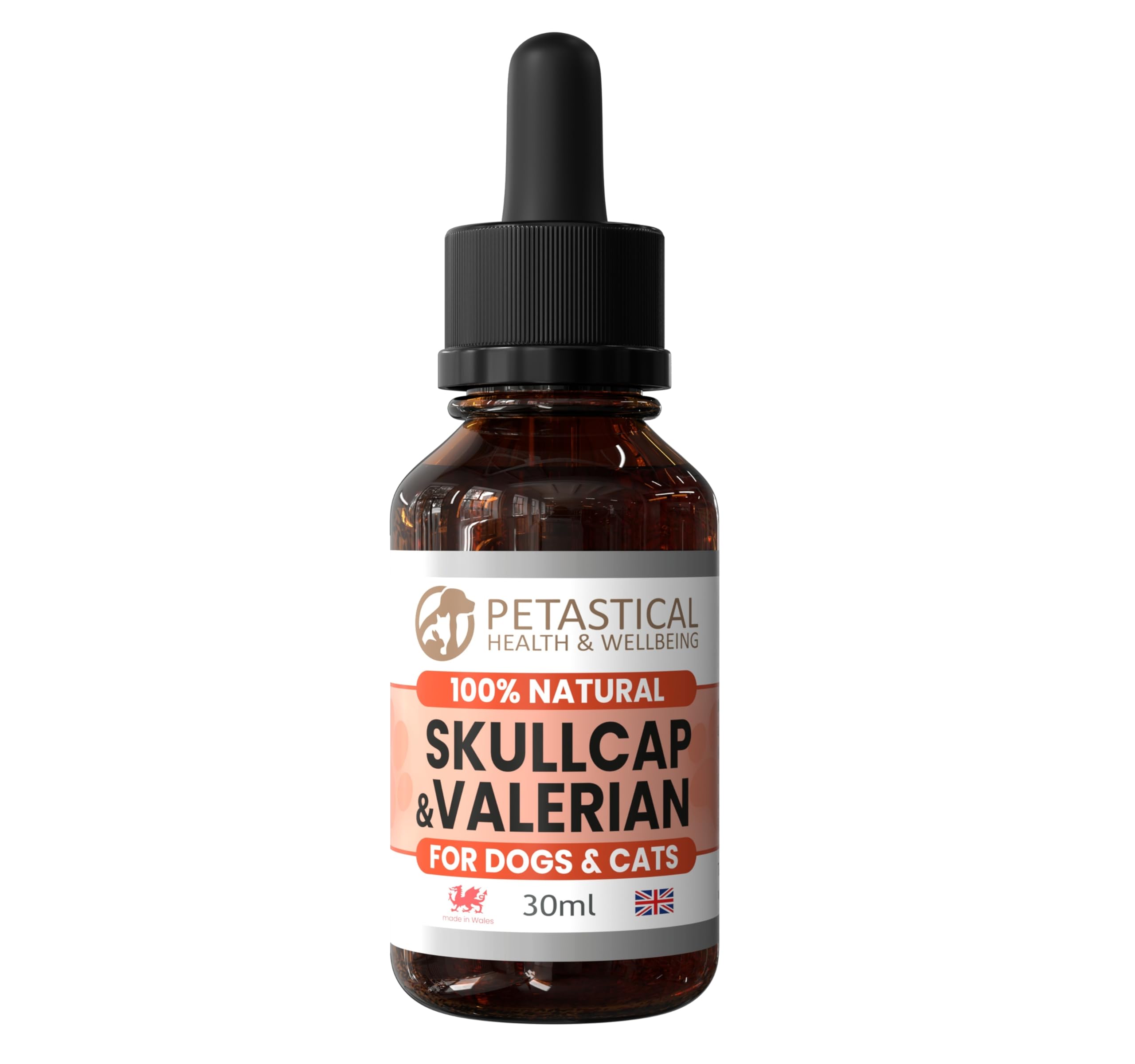 Skullcap Valériane, Chat Chien Calmant, Gouttes Calmantes Anxiété, Seul à la maison, aboiements, Bruits Forts, Feux d'artifice, Voyage (30ml)