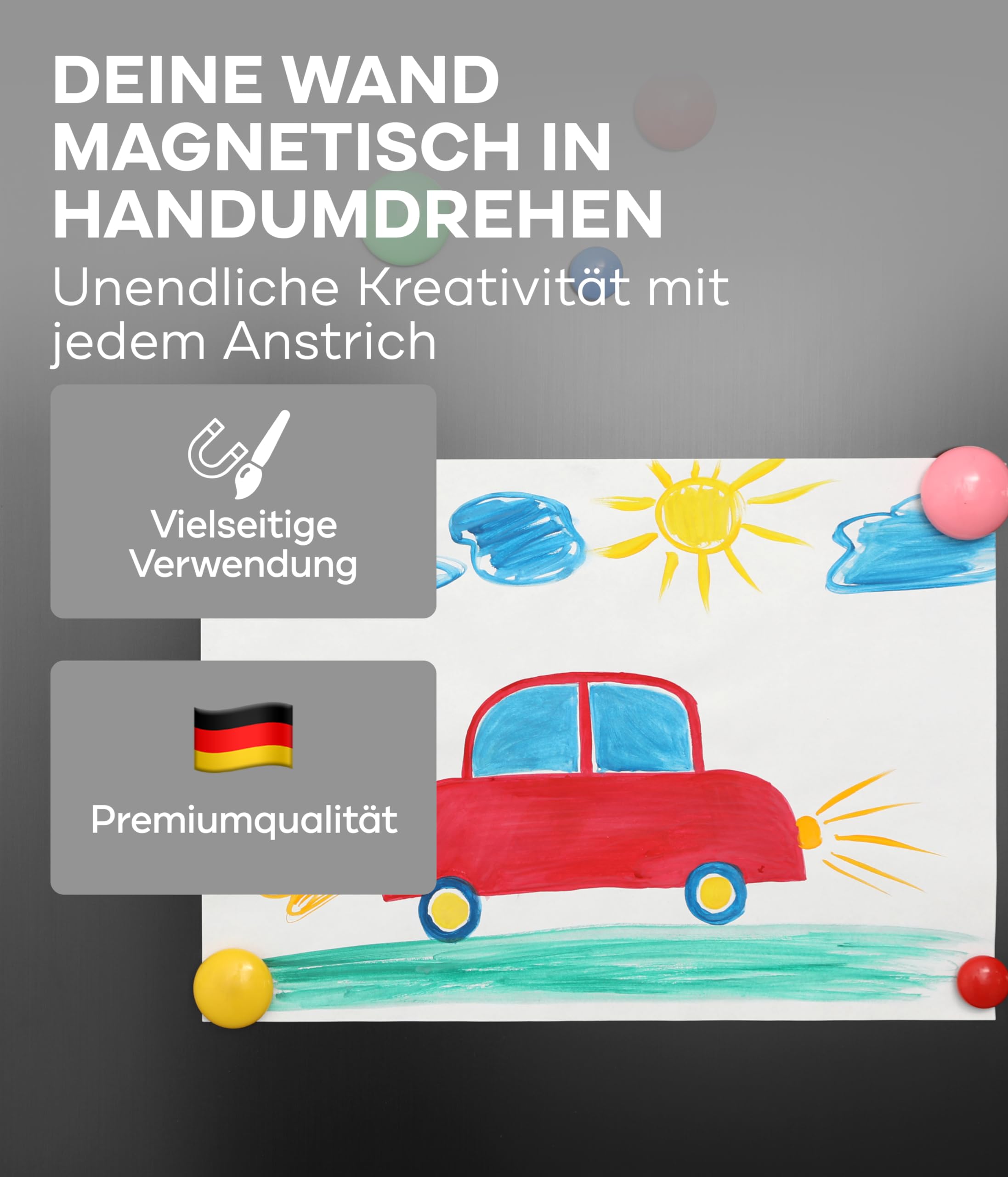 plid® Magnetfarbe Extra Stark 2,25L – Anthrazitgrau, überstreichbar. Haftet auf Wänden, Türen, Möbeln, Holz, Metall, Kunststoff, Beton & Putzflächen. Made in Germany