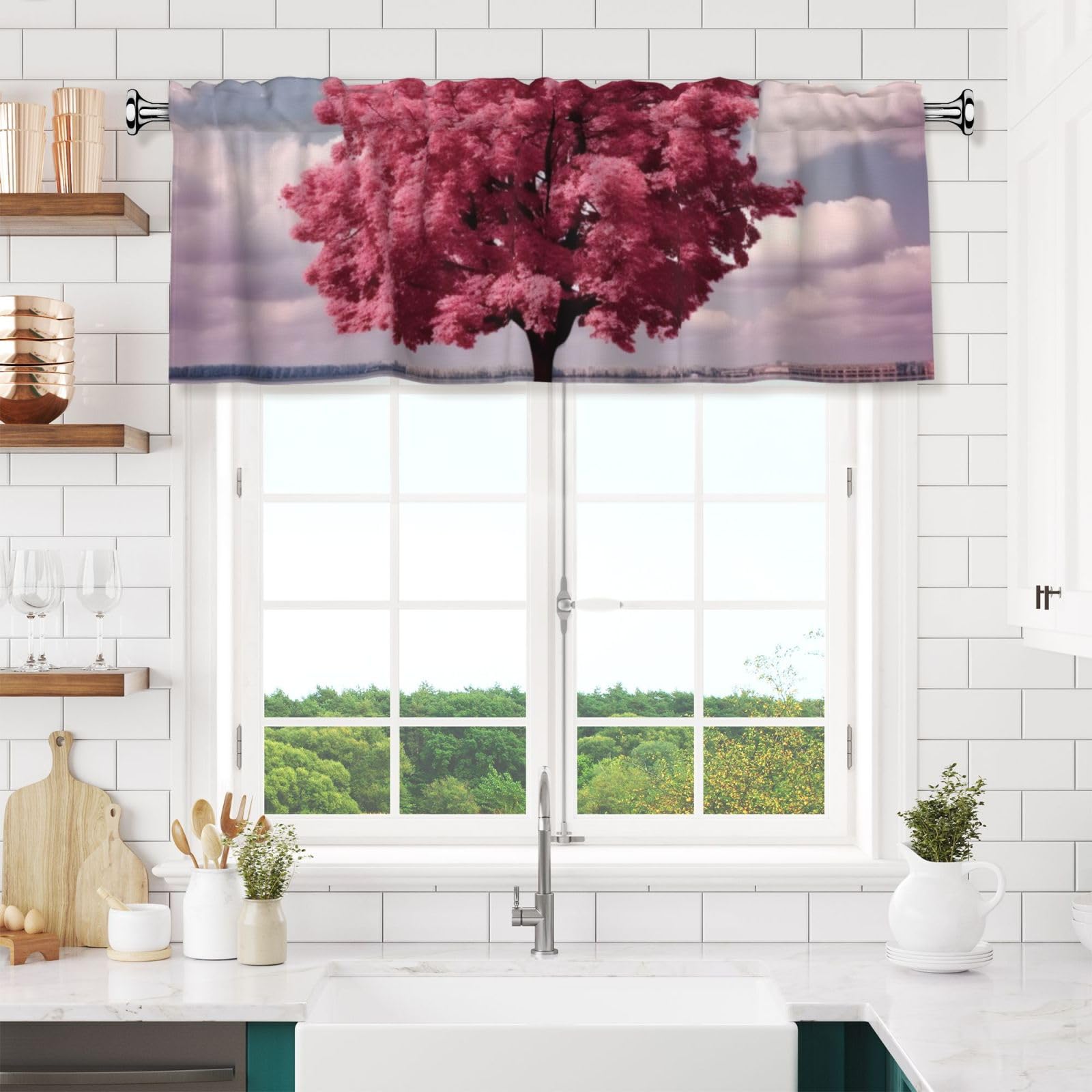 Anceky Valances Curtain for Kitchen Beautiful Tree Window Valance Bedroom Curtain Topper Valance Spring Window Valance Curtains Rod Pocket 54x18 Inch