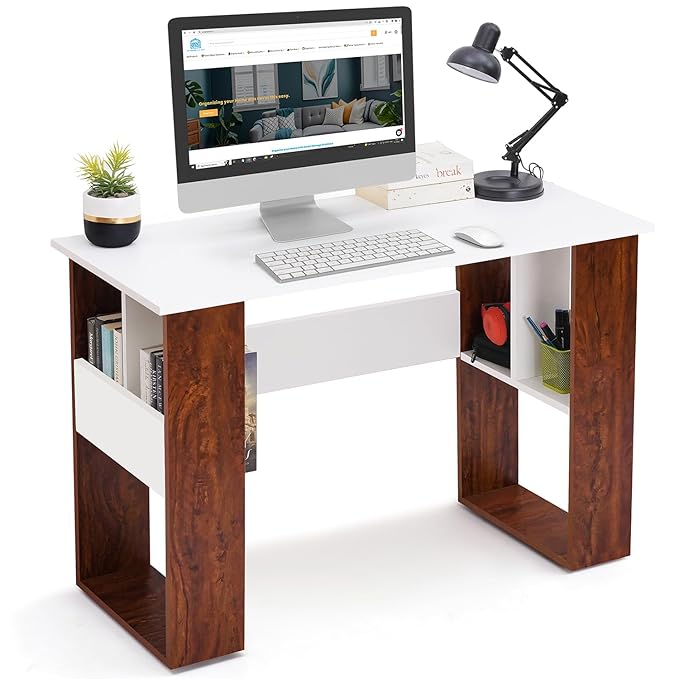 ABOUT SPACE Study Table Students Adults Work Table Home Office Storage Computer Desk Oak Red White 105x45x75 cm