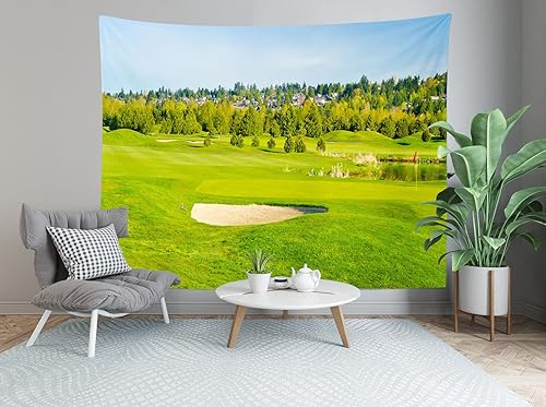 Miniatura 5 de Loccor Tapiz de campo de golf, tapiz de bosque de hierba verde, para colgar en la pared, tapices de césped para hombres, dormitorio, sala de estar,