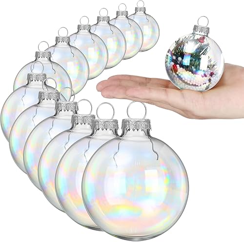 Liliful 12 adornos de cristal de Navidad para manualidades, bolas de vidrio rellenables de 2.36 pulgadas, bombillas colgantes extraíbles para árbol