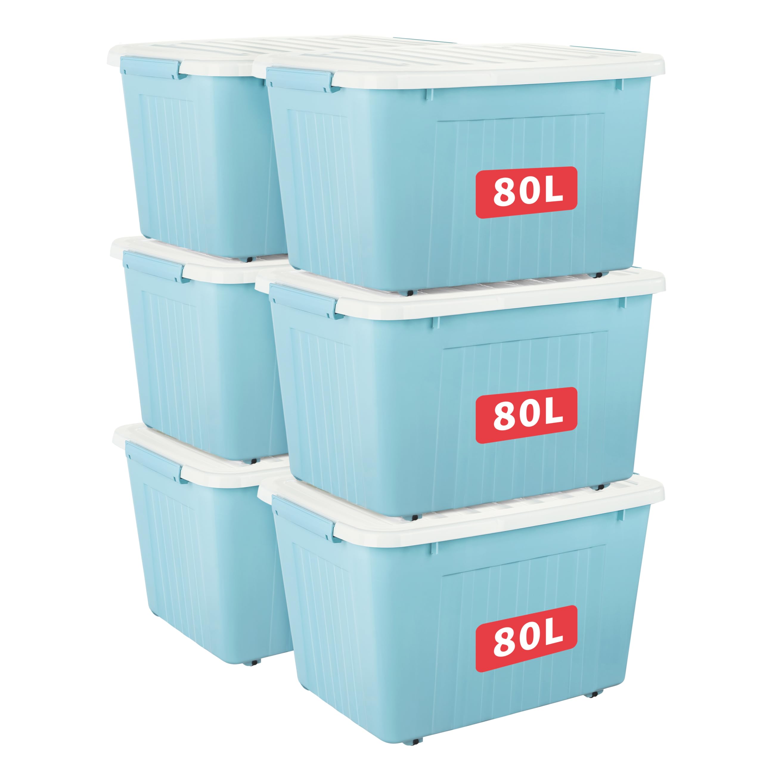 Set 3 Scatole Portaoggetti KONZEPT Trasparenti Con Coperchio, 80L La Più Grande, Fondo Rinforzato E Chiusure Robuste, Impilabili