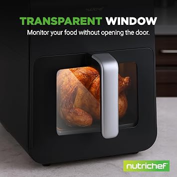 Nutrichef Electric Air Fryer Tenderizer 6.3 Quart | 12-1 Preset Cooking Functions | Includes Tenderizing Function | Digital Display | Transparent Window For Best Cooking Results | Black