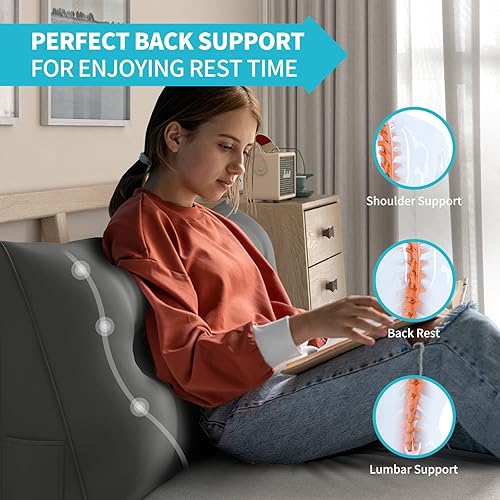 Miniatura 5 de CECER Almohada de cabecera para cama individual, almohada triangular grande con dos bolsillos laterales, cojín largo de cuña para cama o mujer