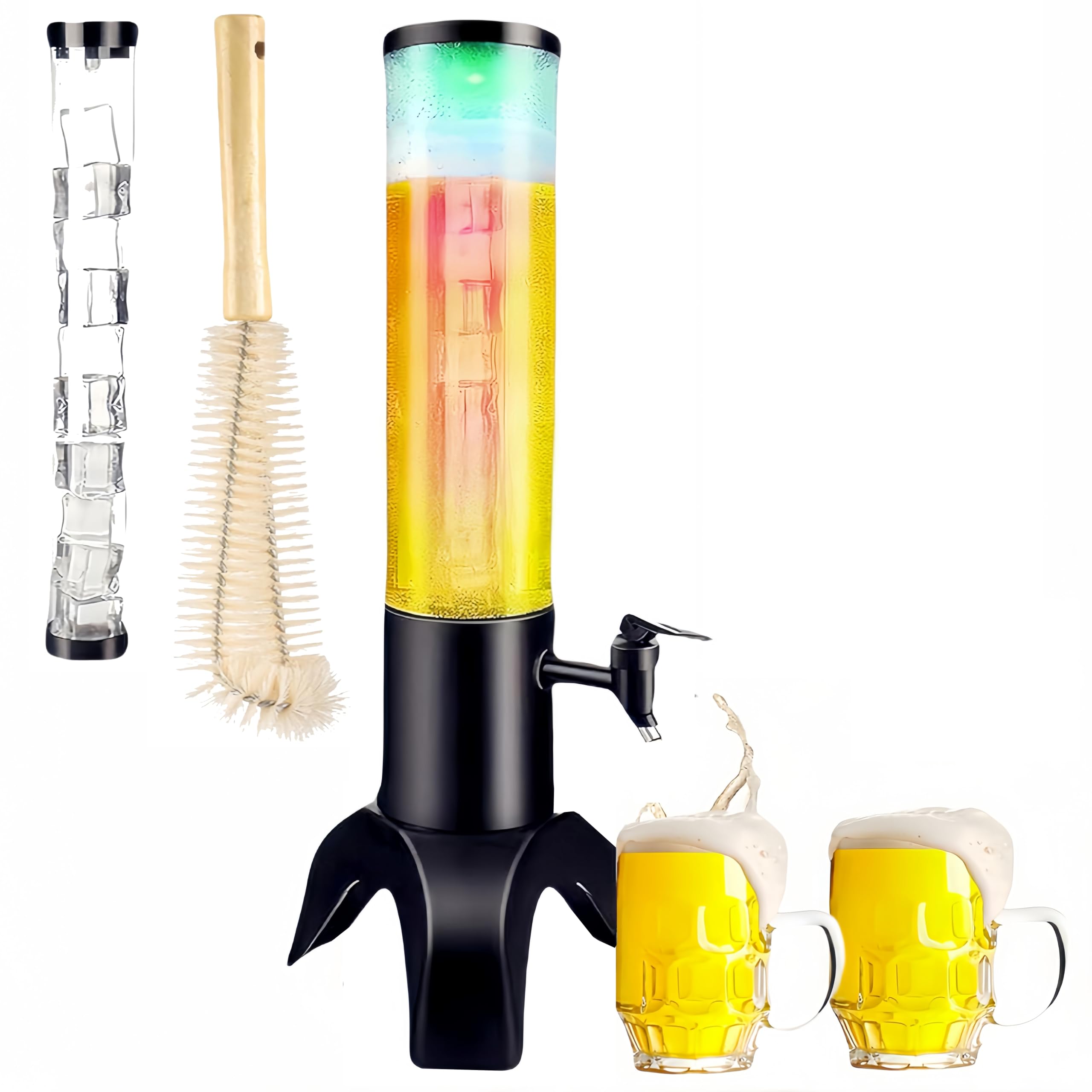 Torre de bebidas: dispensador de torre de mimosa de 1.5 L con tubo de hielo y luz LED, dispensador de cerveza de mesa de 50 onzas/1.58 cuartos de galón para fiestas, bares, pubs, restaurantes