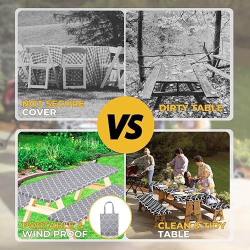 Miniatura 83 de RNOONY Funda de mesa de picnic de poliéster de 8 pies con fundas de banco, resistente al viento y al agua, perfecto para regalos de campamento