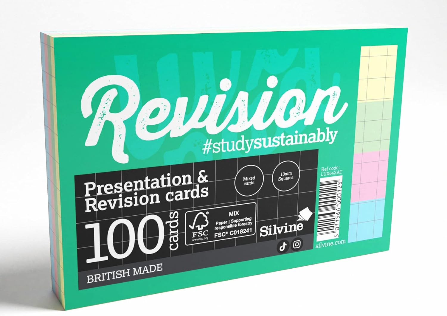 Luxpad Revision A6 Flash Cards - 10mm Squares (100 Cards) Assorted Colours