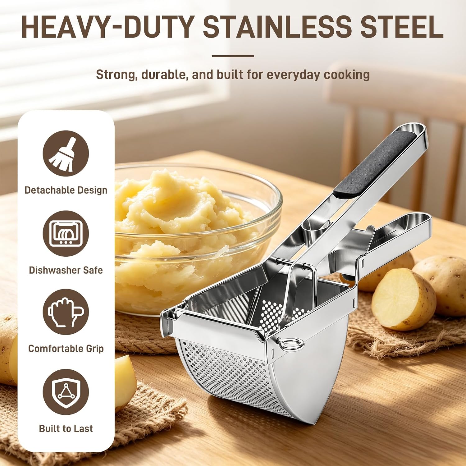 22oz Potato Ricer - Stainless Steel Heavy Duty Potato Masher