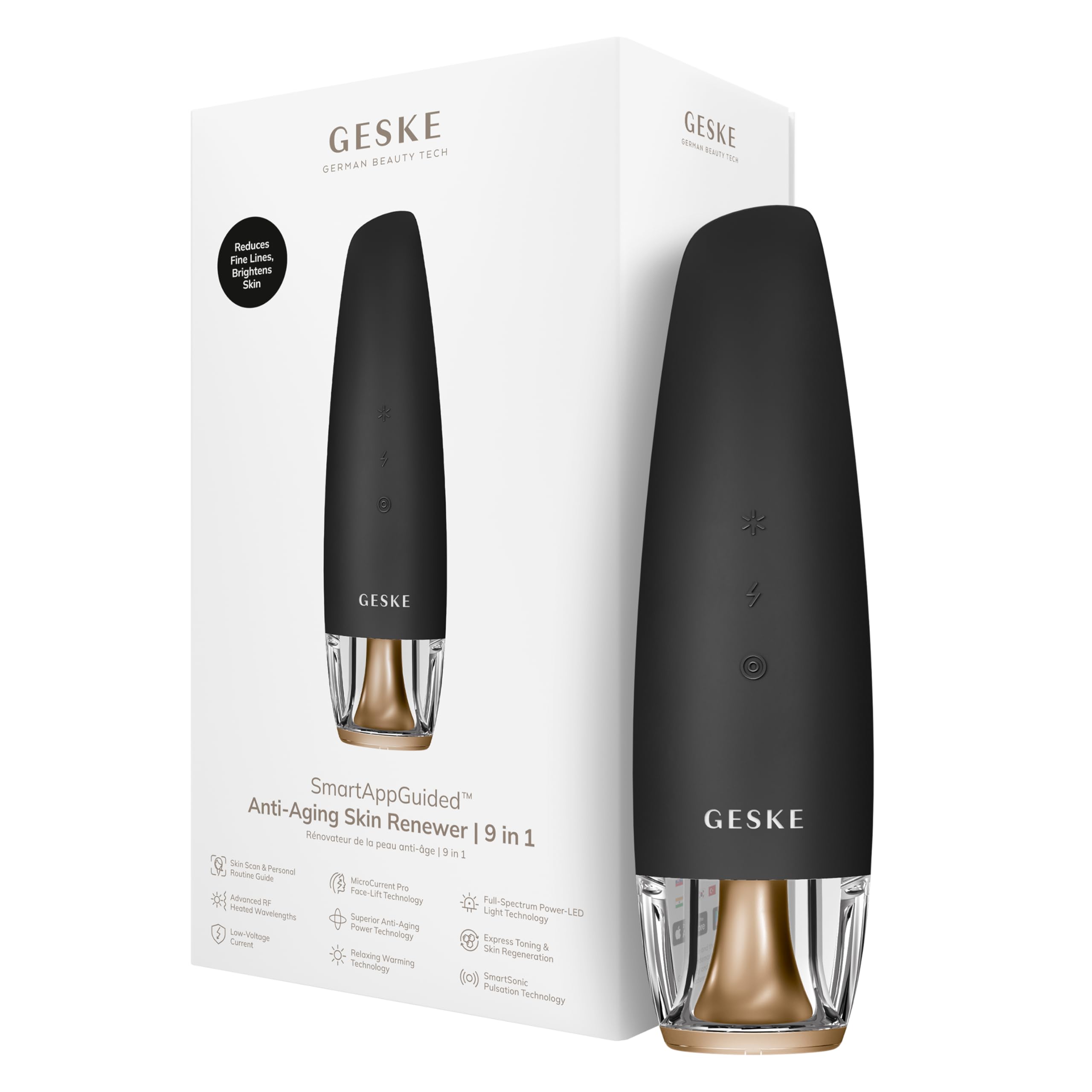 GESKE SmartAppGuided™ Anti-Aging Skin Renewer | 9 in 1 | Fortschrittliches Anti-Aging | MicroCurrent Facelift | Radiofrequenz Hautstraffung | Hauterneuerung mit Vollspektrum-LED-Licht