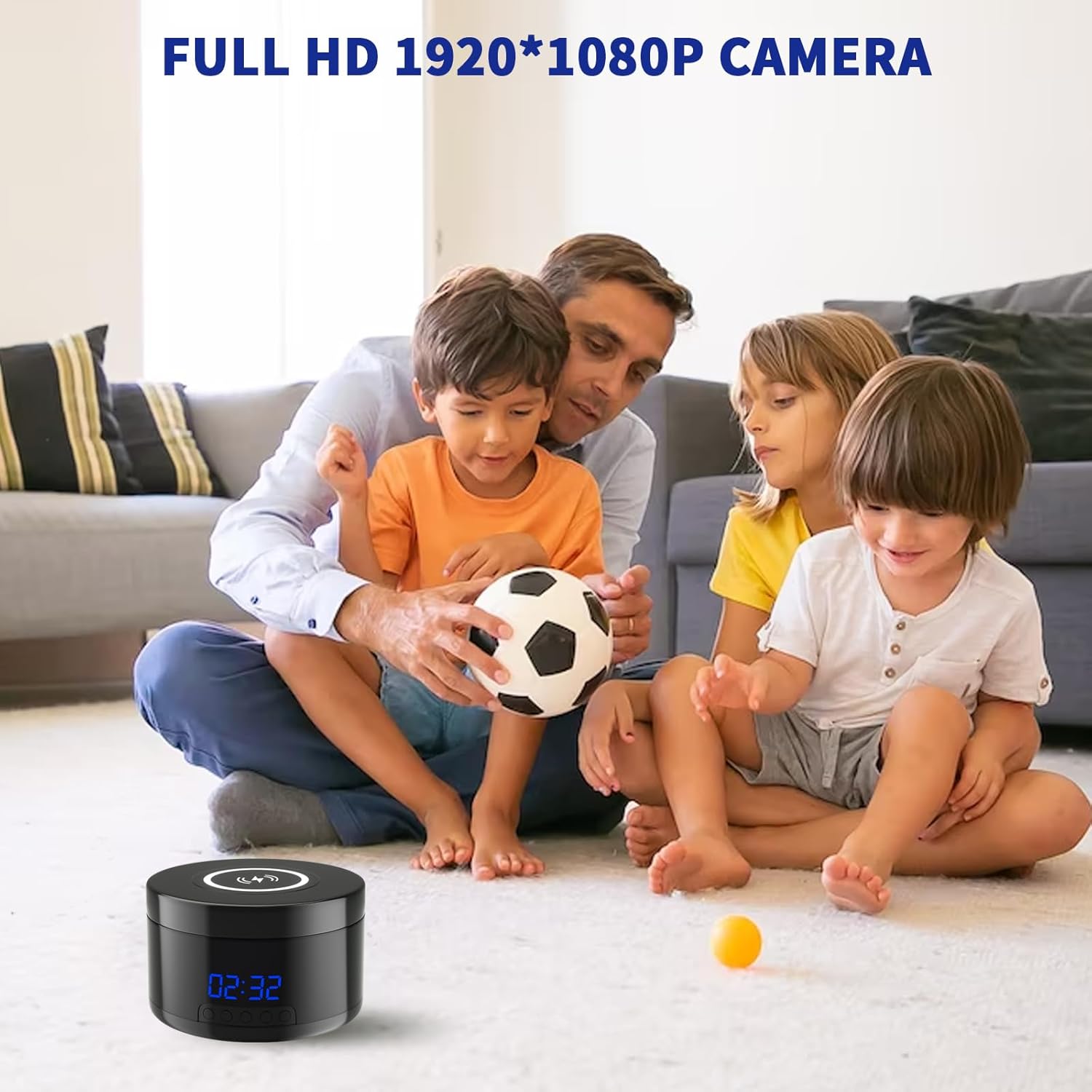 Security Camera Motion Activated with Wireless Charging, Dome Cams with Motion Detection, Night Vision, Local & Cloud Storage, Hd 1080P, Indoor Camera with Clock (Black)