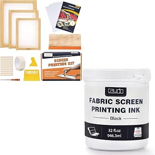 Caydo 23 Pieces Screen Printing Kit with 32 Ounce Black Screen Printing Ink or T-Shirt and DIY Screen Printing
