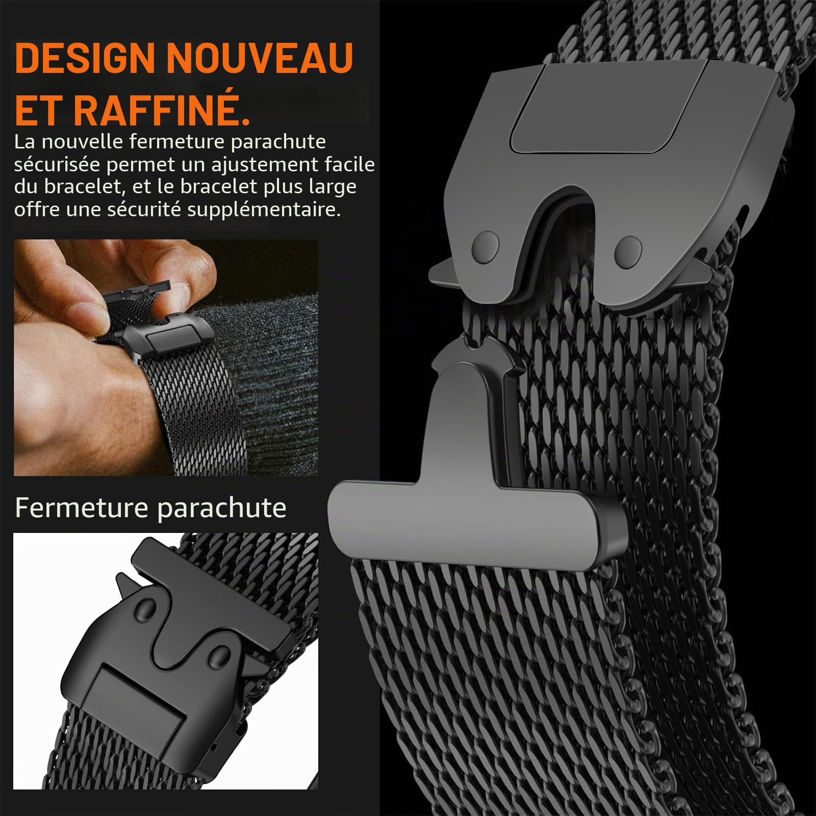 Bracelet Huawei GT6 Pro 46mm, 22mm Milanais Bracelet en Titane avec Boucle de Type Parachute pour Huawei Watch GT6/GT5/GT5 Pro/GT4/GT3/GT3 Pro/GT2/GT2 Pro/GT 46mm/Xiaomi Redmi Watch 5 Active/5 Lite