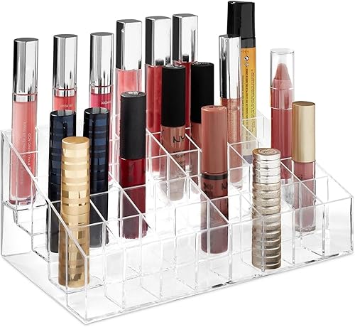 POAHUDT Clear Acrylic Lipstick Organizer Stand - 40 Slot Makeup Storage Case for Vanity, Countertop, Dresser