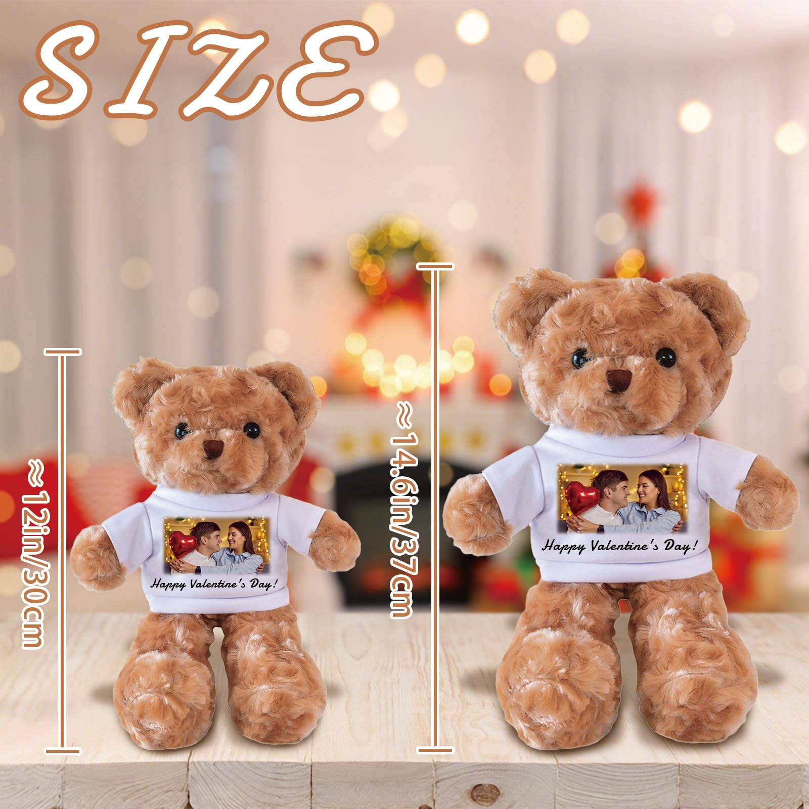 Orsacchiotto Personalizzato con T-Shirt, Peluche Personalizzato con Foto e Testo, Regalo per Fidanzata, Fidanzato, San Valentino, Compleanno, Natale