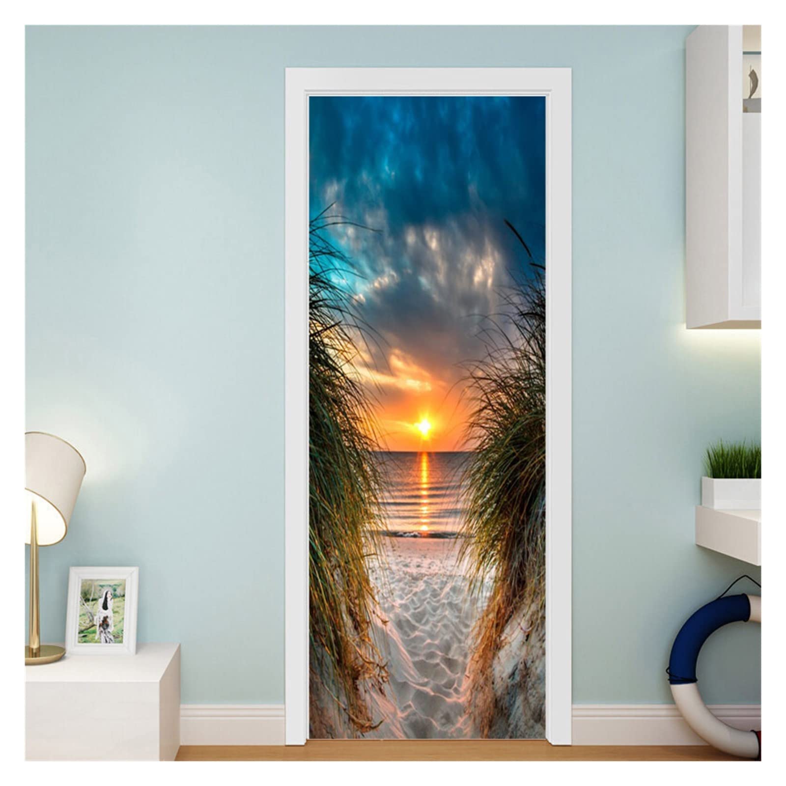 Sticker muraux mer plage 3d autocollants pour porte et décoration chambre enfant