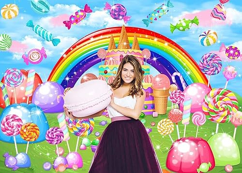 Miniatura 2 de Mocsicka Telón de fondo de dulce candyland con temática de caramelo dulce para decoración de fiesta de cumpleaños para niñas, caramelos, castillo,