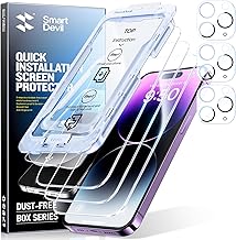 SMARTDEVIL 3-Pack Screen Protector for iPhone 14 Pro Max with 3-Pack Camera Lens Protector, Clear 9H Tempered Glass Film, Super Fast Installation (Dust-Free & Bubble-Free), Alignment Tool