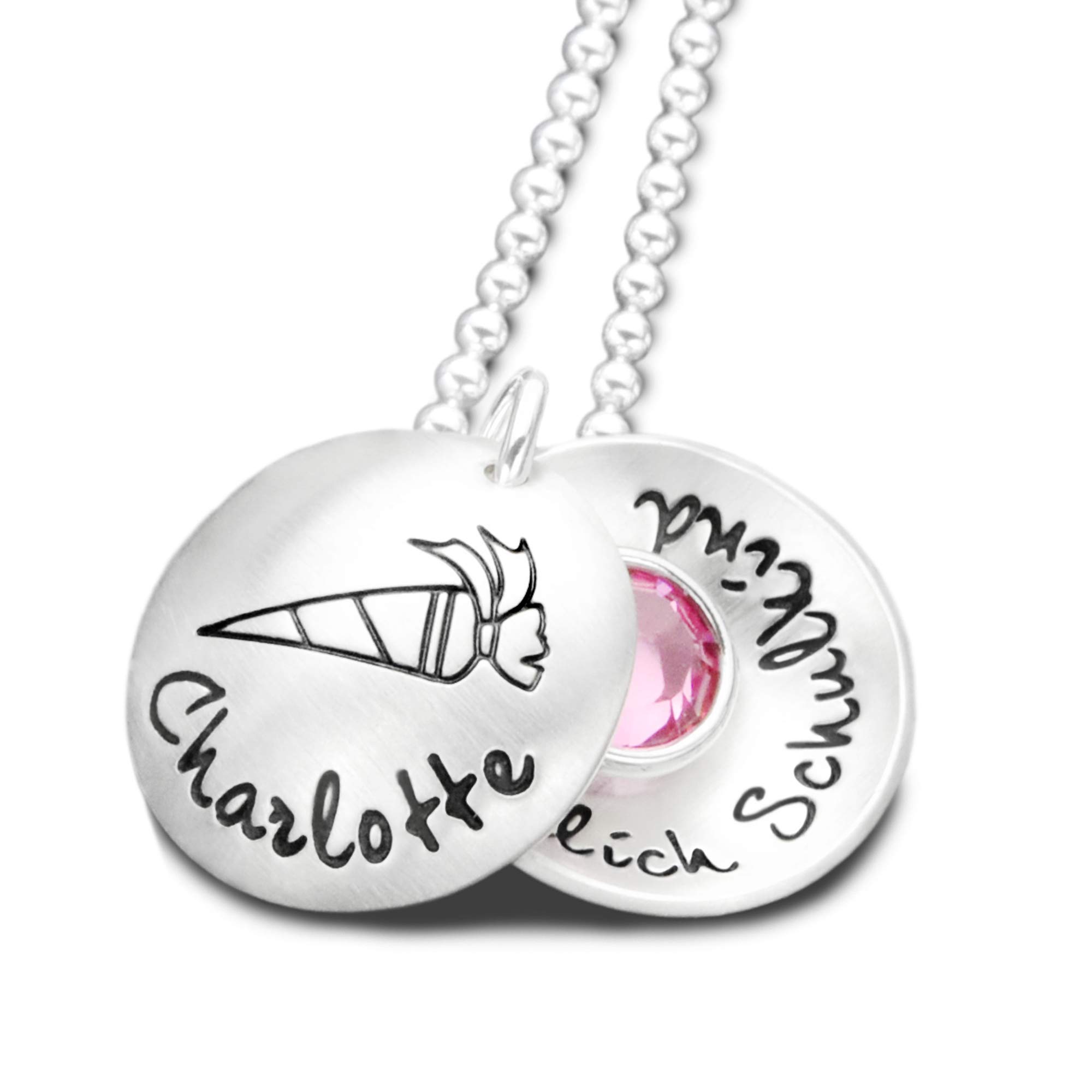 Schmuck Geschenk Einschulung Schulanfang Mädchen Kette SCHULTÜTE Namenskette mit Gravur erster 1ter 1. Schultag Zuckertüte