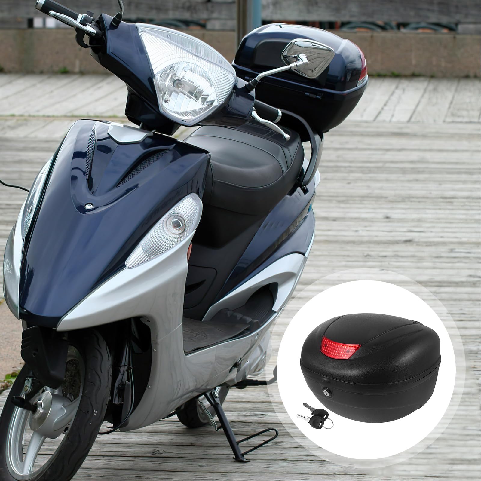 Bauletto per Moto Nero in Plastica Design Riflettente e Capacità Spaziosa, Resistente All'acqua e Usura, per Scooter e Motociclette