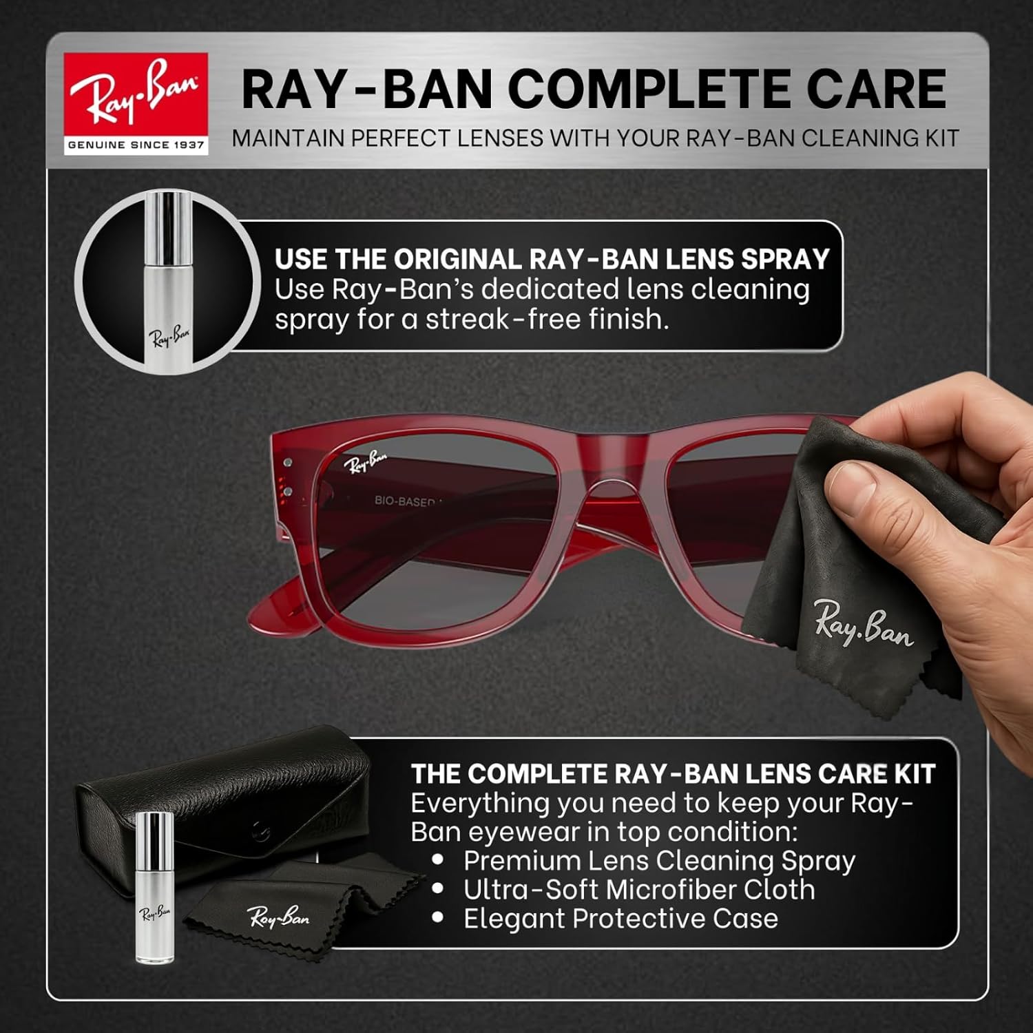 Ray-Ban RB0840S MEGA WAYFARER BIO-BASED Square Shaped Sunglasses for Men & Women with Official RAYBAN Eyewear Kit