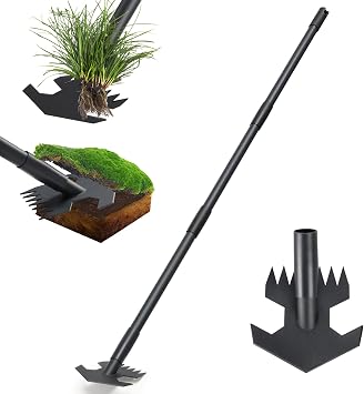Garden Hoe,2 in 1 Heavy Duty Scuffle Weeding Hoe Garden Tool with Shaped Edge, 45 inch Long Handle, Hand Weeding Rake Action Hoe for Weeding Gardening Grass Weed Moss Removal