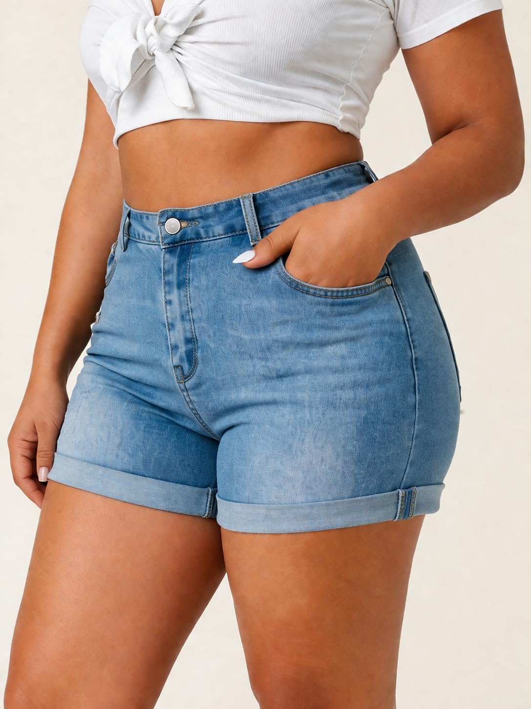 ALLABREVE Women Plus Size Denim Shorts High Waisted Stretchy Jean Shorts Summer Casual Jorts