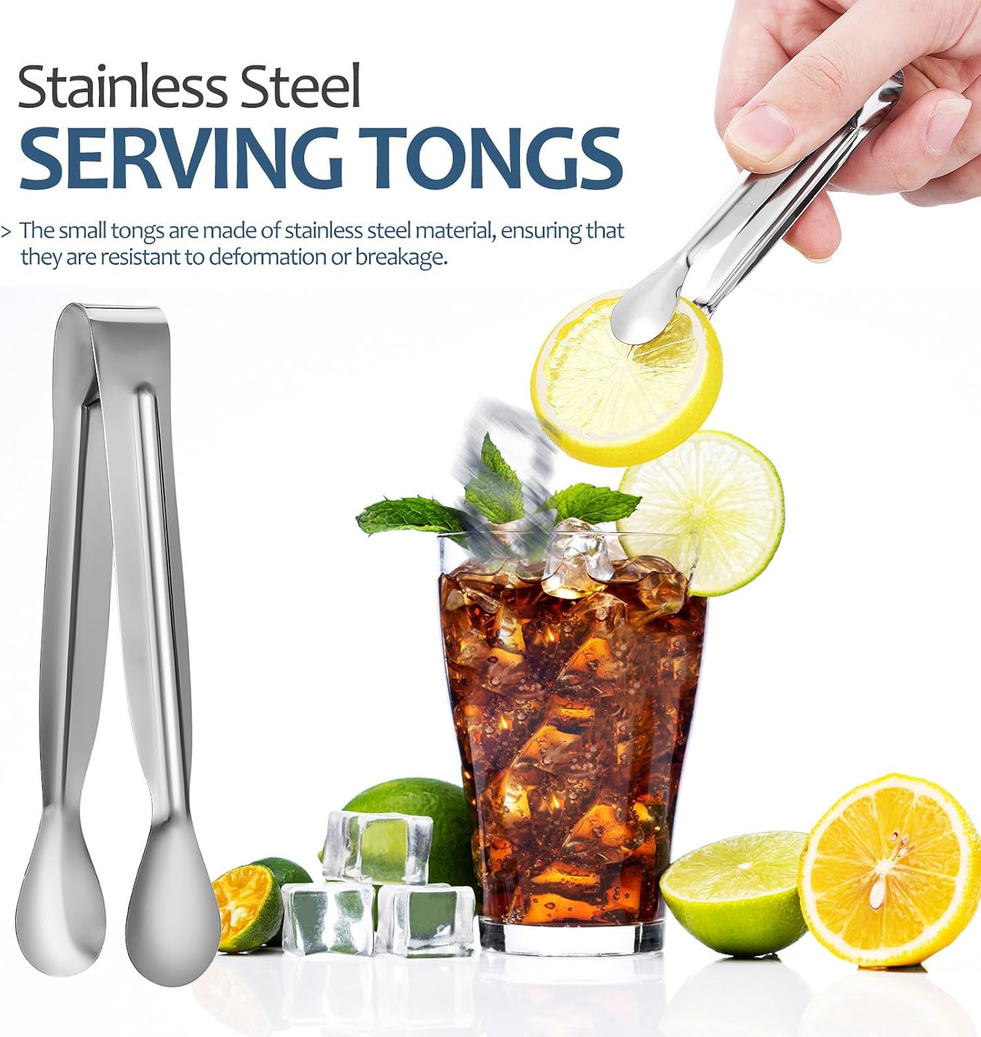 18 Pcs Mini Stainless Steel Serving Tongs, Polished Silver