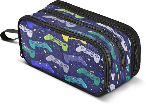 Game Controller Pencil Case 3 Compartment Pen Bag Pouch Holder Box School Portable Stationery Storage Bag for Girls Boys