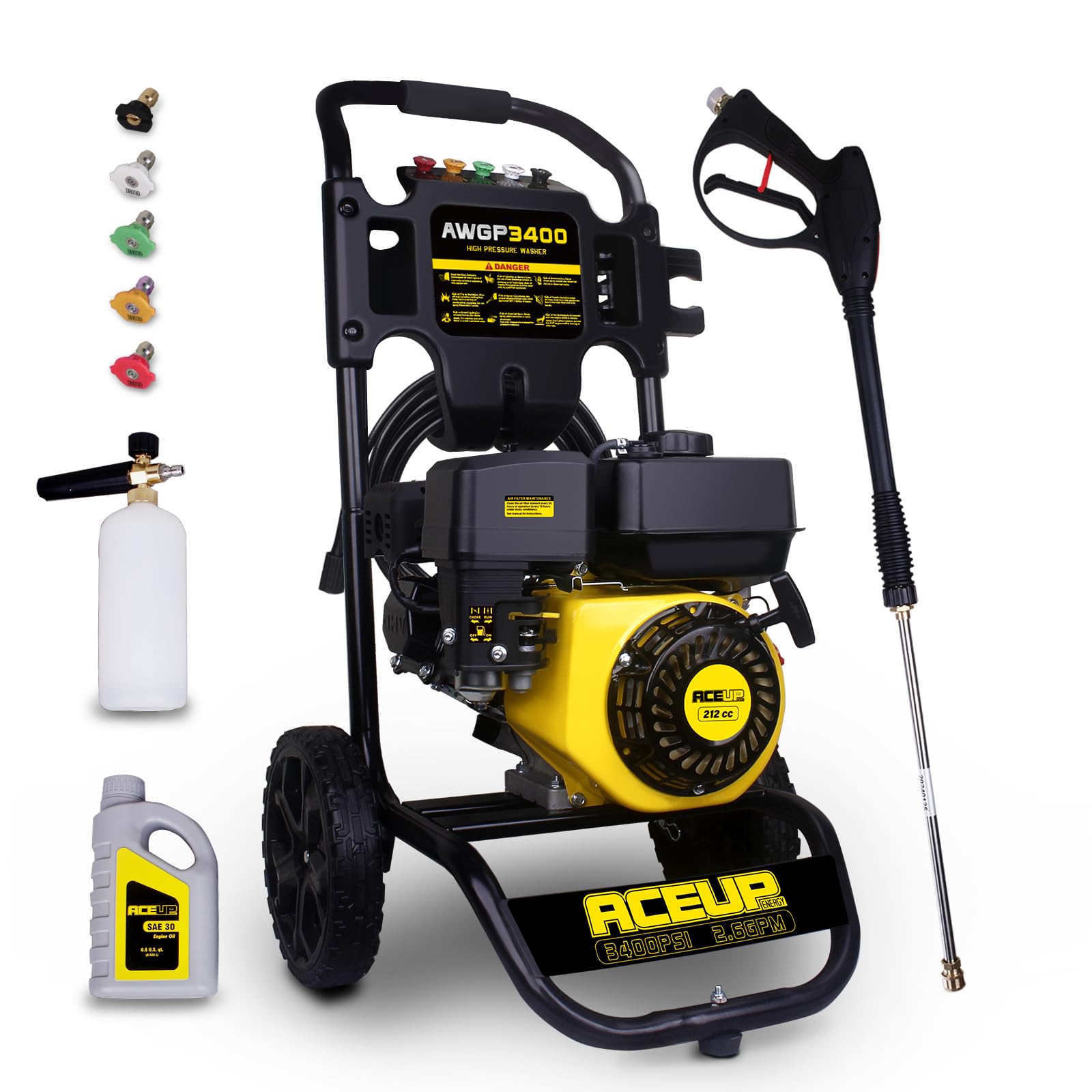 Aceup Energy AWPG3400 Gas Pressure Washer with dimensions labeled