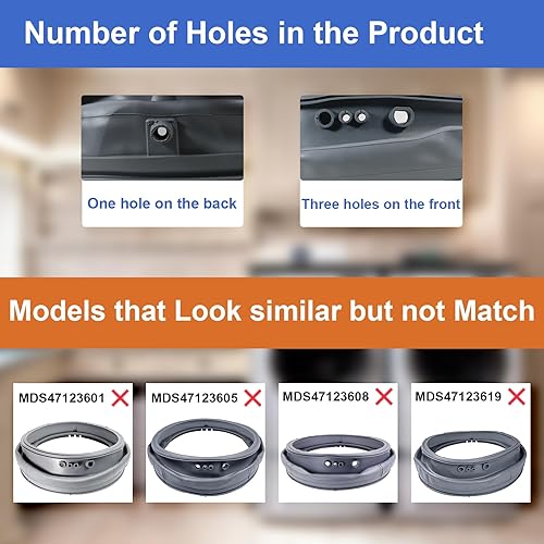 Miniatura 3 de MDS47123601 Junta de puerta de lavadora, compatible con modos seleccionados LG, lavadora Kenmore, sello de puerta de lavadora reemplaza MDS64237201,