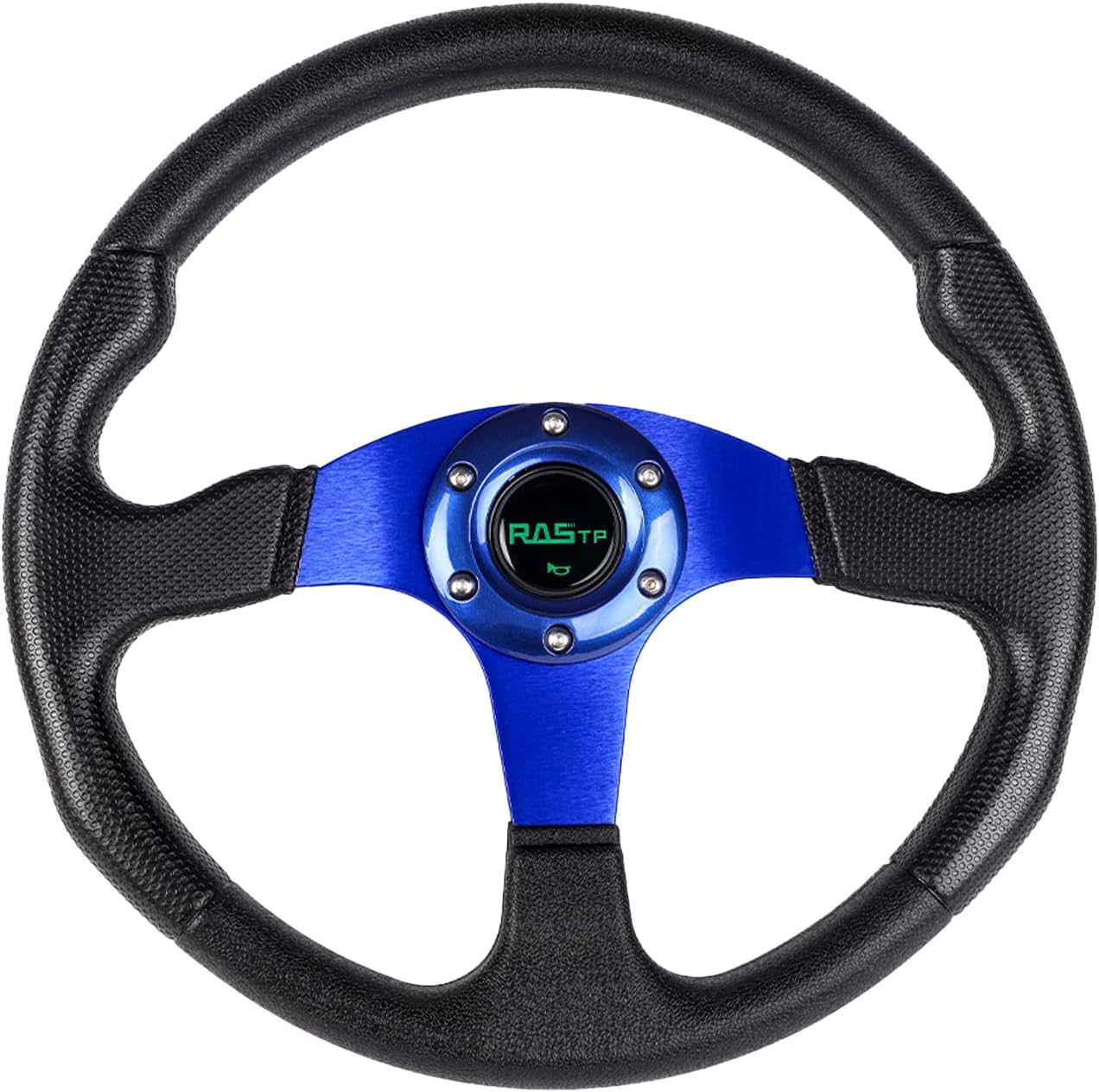 RASTP Universal Racing Steering Wheel 13.8”/350mm 6 Bolts Grip Vinyl Leather & Aluminum with Horn Button for Car-Blue