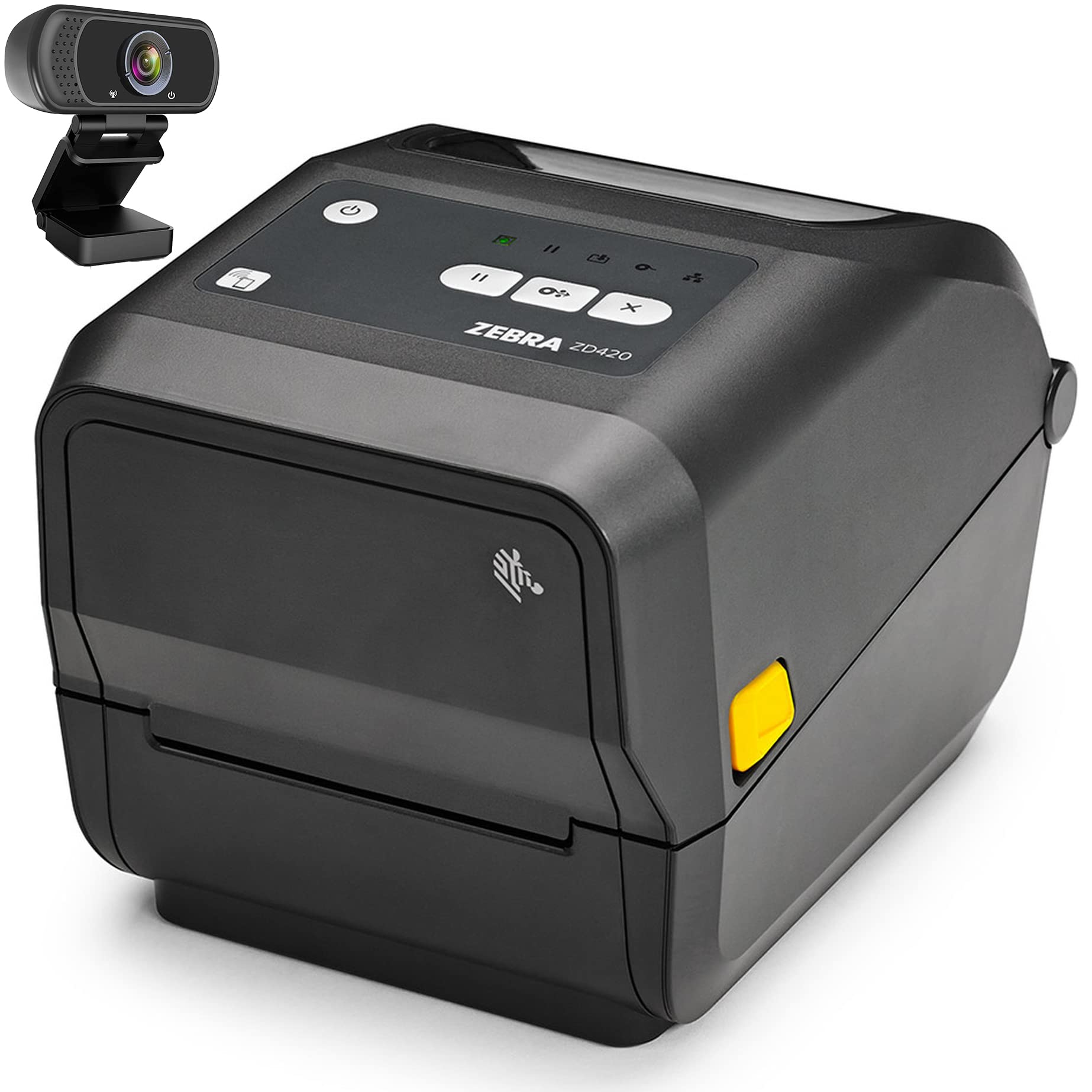 Zebra ZD420 Thermal Transfer Barcode Label Desktop Printer, Black- 4-Inch Max Print Width, 203 dpi, Standard EZPL, USB, USB Host, Bluetooth, Modular Connectivity Slot, Ethernet - BROAG External Webcam