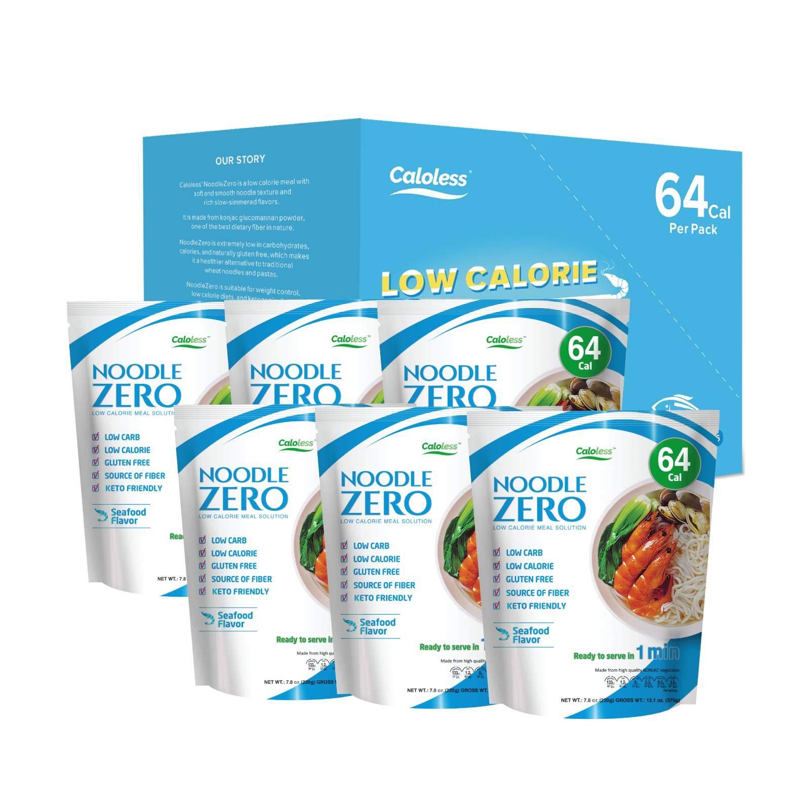 Caloless Konjac Shirataki Noodles 6-Pack Low Calorie Healthy Food (Seafood)-Gluten Free, Keto Snacks