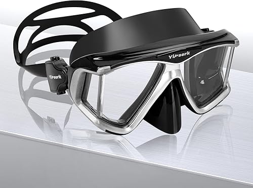 Miniatura 10 de Máscara de buceo para adultos, máscara de esnórquel de vidrio templado antivaho con cubierta para la nariz, gafas de natación panorámicas de 180°,