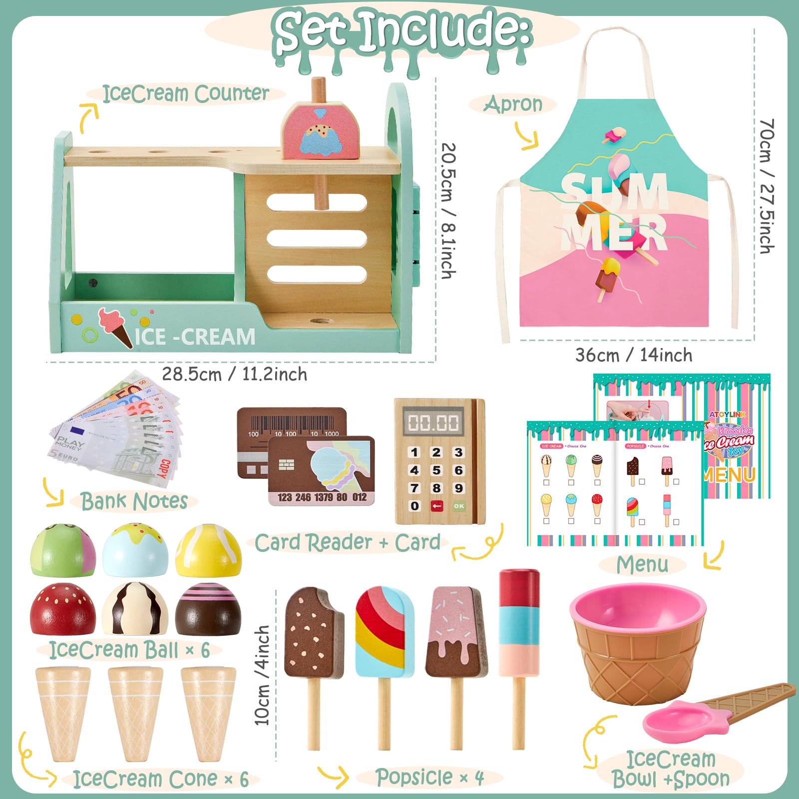 Heladeria Juguete, Cocina Juguete, Comiditas de Juguete, Juguetes Montessori de Madera Juego Educativo de Matemáticas y Lógica, Regalo para Niños Niñas 3 4 5 6 Anos