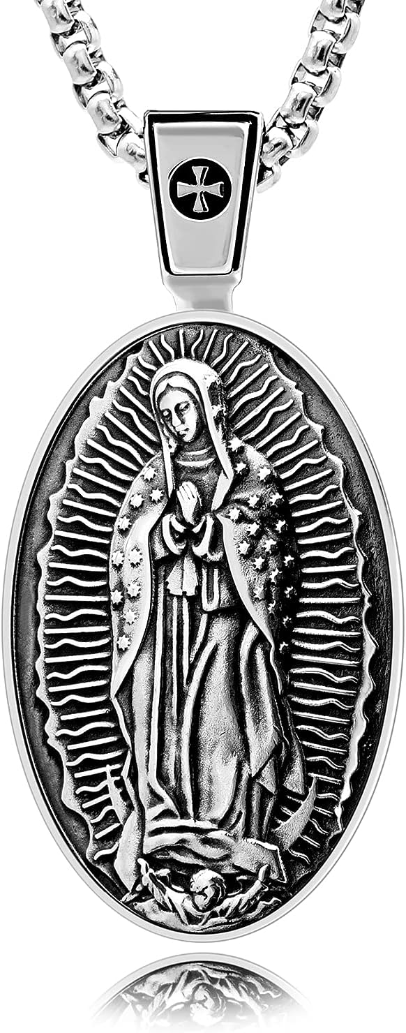 VENICEBEE® Our Lady Guadalupe Holy Virgin Mary Medal Devotional Christian Sacramental Solid 925 Sterling Silver Pendant Necklace Divine Design Nuestra Señora + Velvet Pouch, Polishing Cloth, Gift Box - Image 2