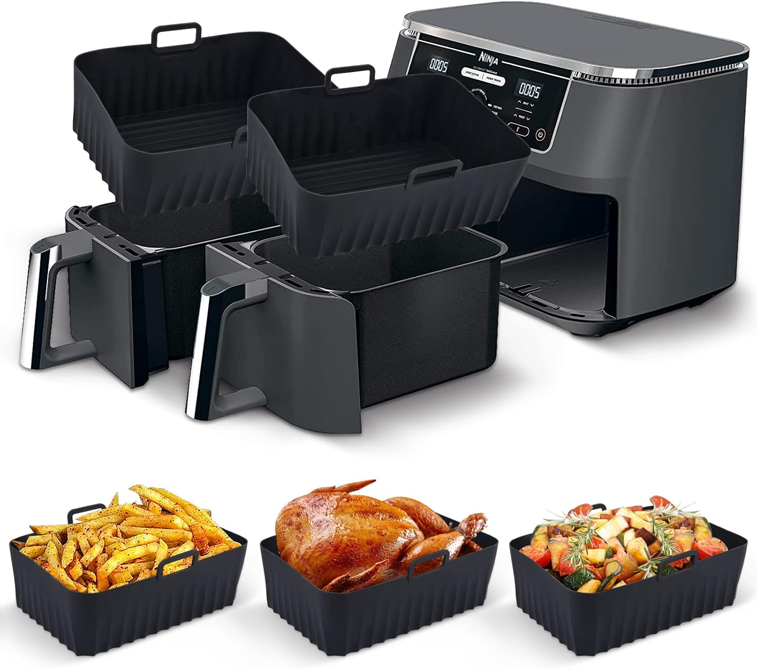 Acihety Silicone Air Fryer Liners for Ninja Dual Air Fryer, Reusable