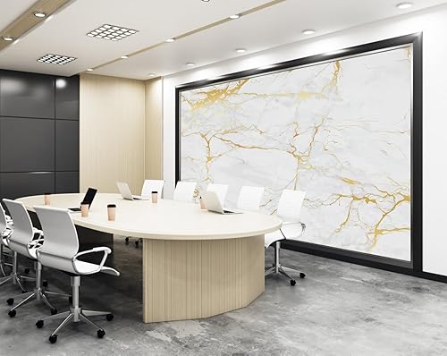 Miniatura 3 de TUNDJ - Papel tapiz de mármol blanco y dorado, simple abstracto, adecuado para sala de estar y oficina (no despegar ni pegar)