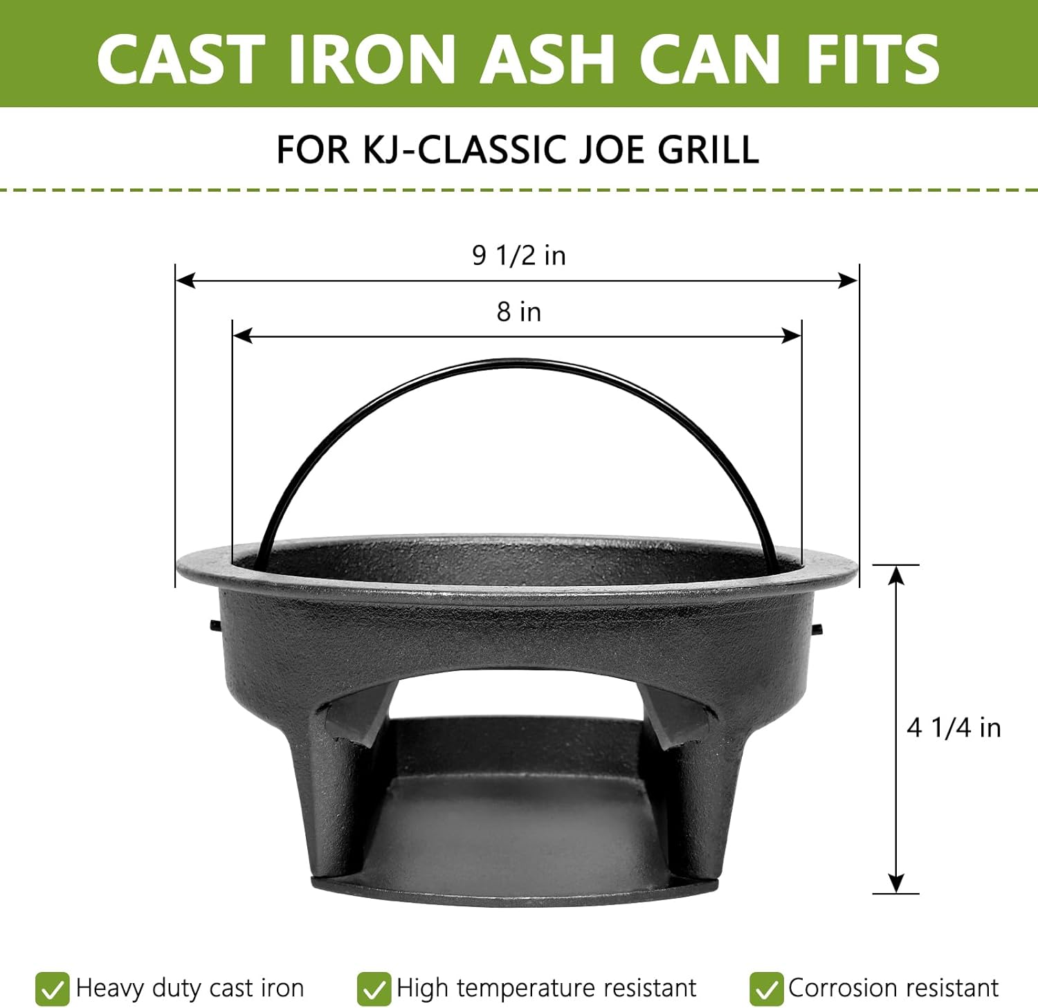 Vankey Heavy Duty Cast Iron Ash Can for Kamado Joe Classic Joe Grill Compatible with Original Slid-Out Ash Drawer, Fire Grate & Fire Basket Ventilated Design for Enhanced Airflow & Fast Ash Removal
