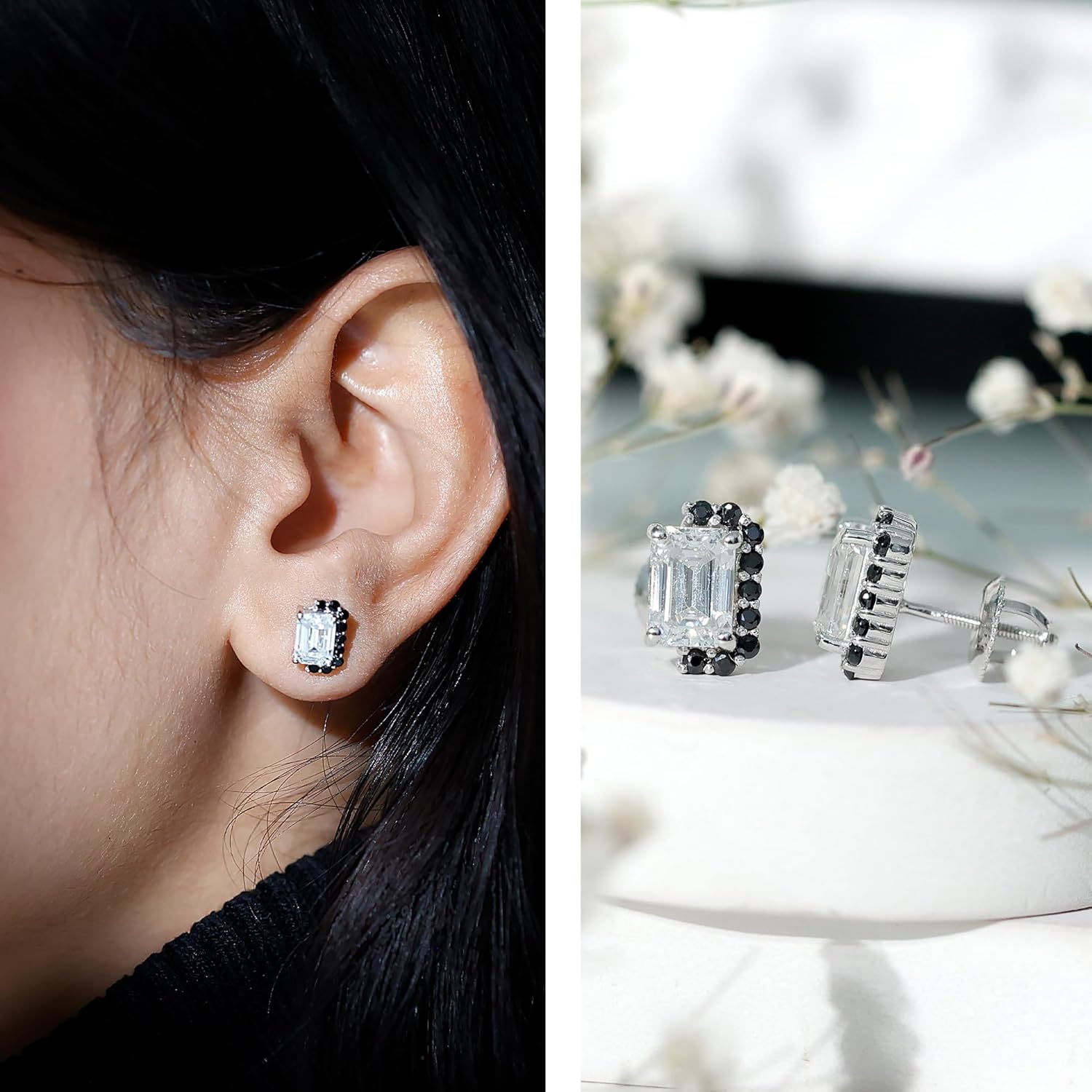 Certified 3 Carat Emerald Cut Moissanite Stud Earrings in Silver, D-Vs1 Quality - Gift For Special Occasions - Image 2