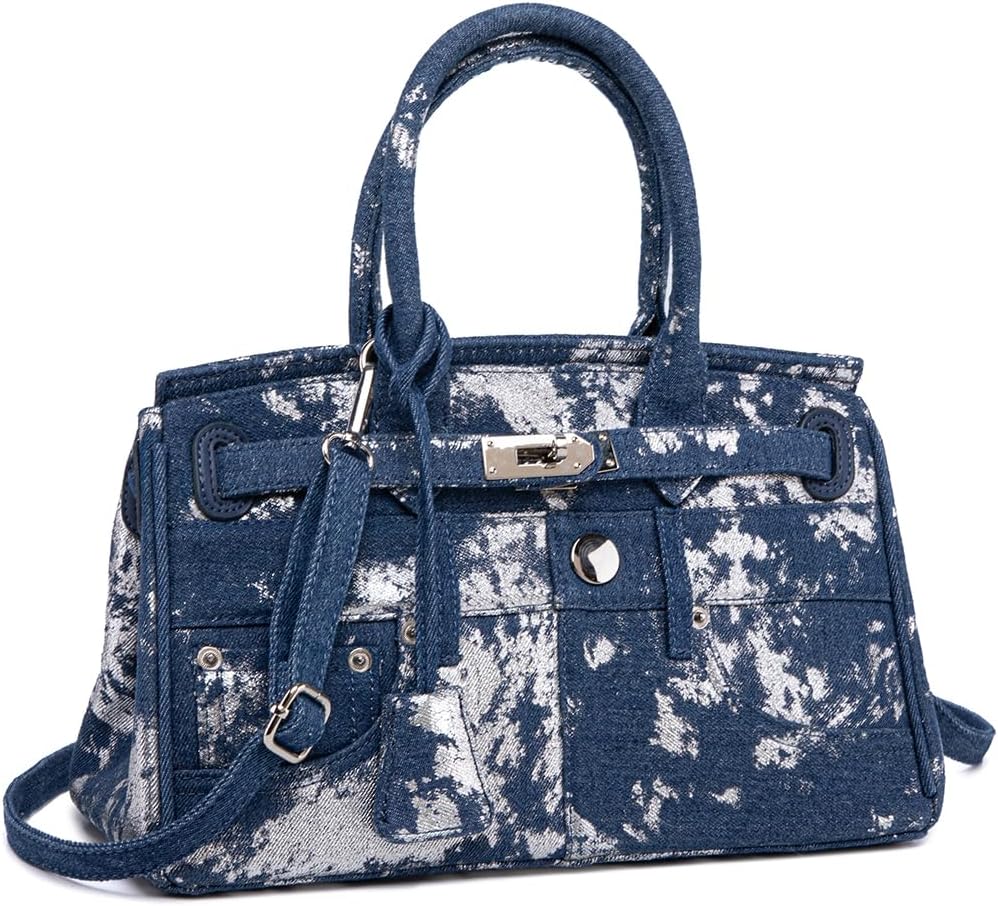 New Classic Denim Blue Jeans Pants Purse, Trendy Satchel Handbag For Women, Ladies Designer Tote Bags Office Handbag (Style B)